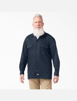 Dickies Relaxed Fit Long Sleeve Marinblå | 182657-ANU