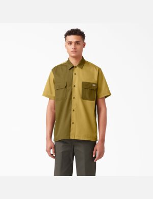 Dickies Twill Button Up Korta Sleeve Gröna | 596804-XFU